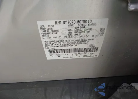 2012 Ford Explorer Xlt from USA, damaged, VIN 1FMHK8D8XCGA28231